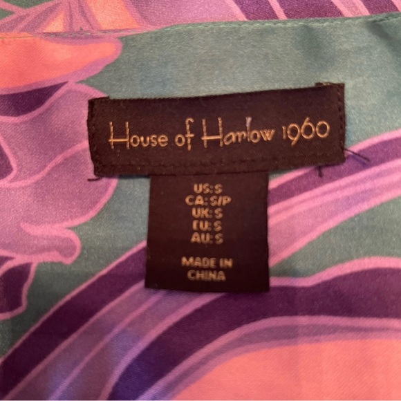 House of Harlow Long Satin Slip Dress Ruched Floral Purple Green Iris Small - Picture 9 of 9